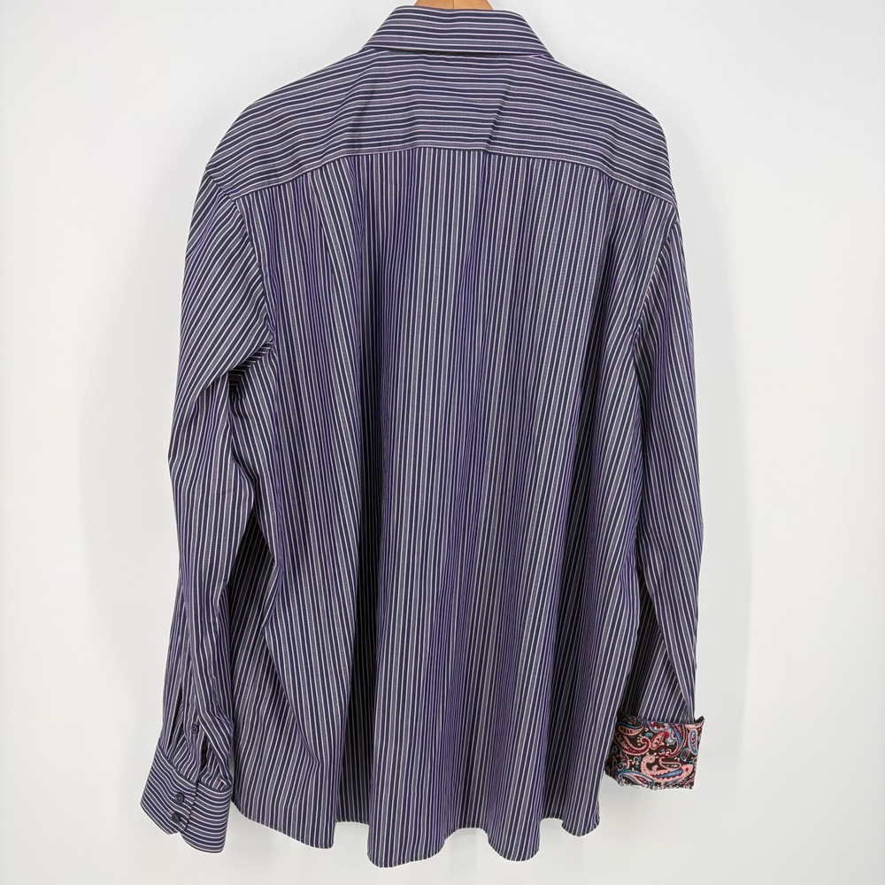Inserch Button Down Shirt Mens 4XL Purple White Stripe Paisley Jacquard Cotton - Picture 5 of 11